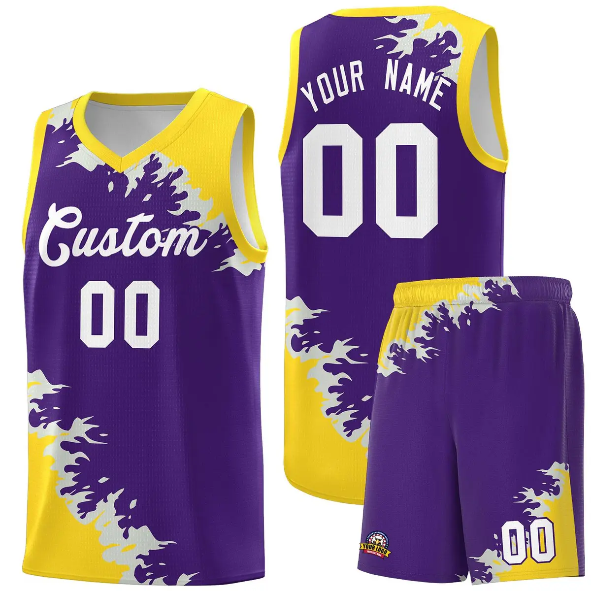 Purple Gold-Gray Sparkle Pattern Basketball Kits