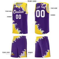 Purple Gold-Gray Sparkle Pattern Basketball Kits 5