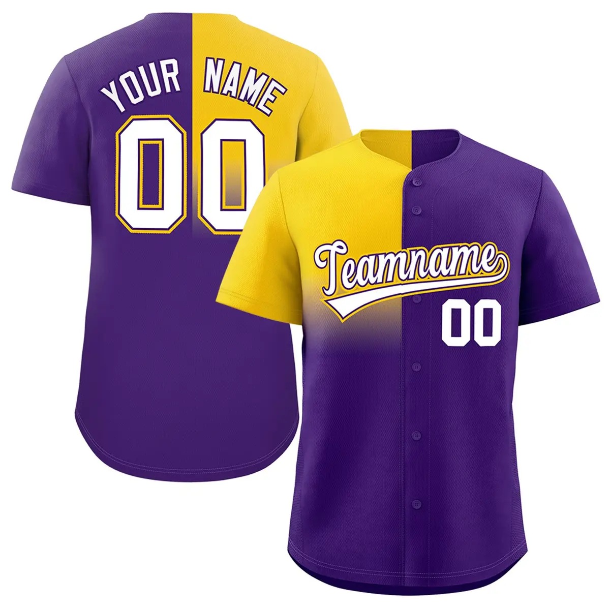 Purple Gold Half Gradient Authentic Baseball Jersey