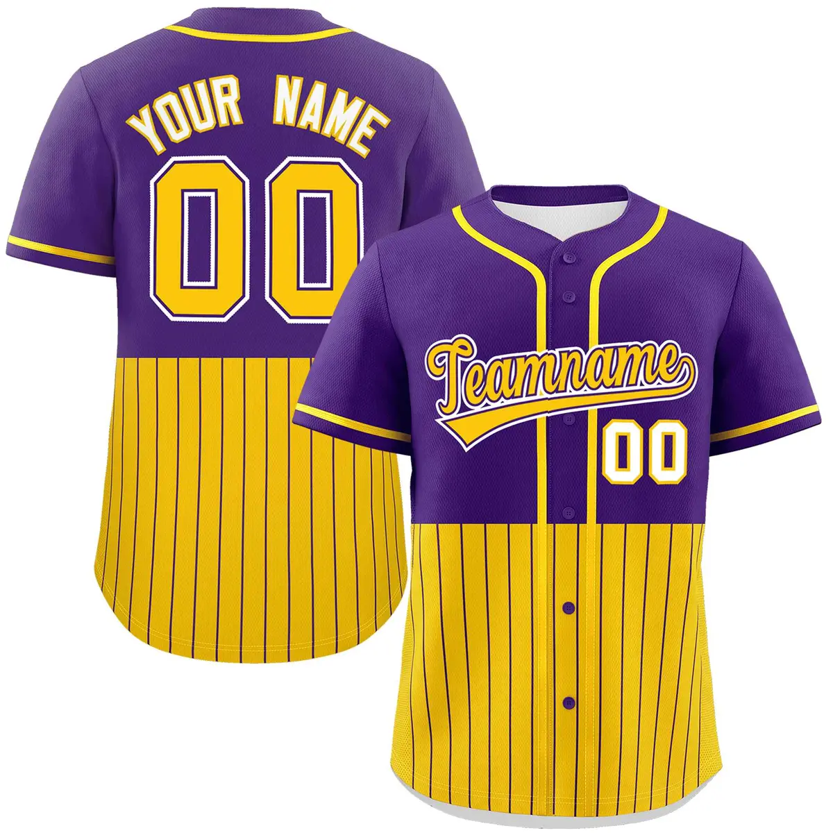 Purple Gold Half Stripe Authentic Baseball Jersey