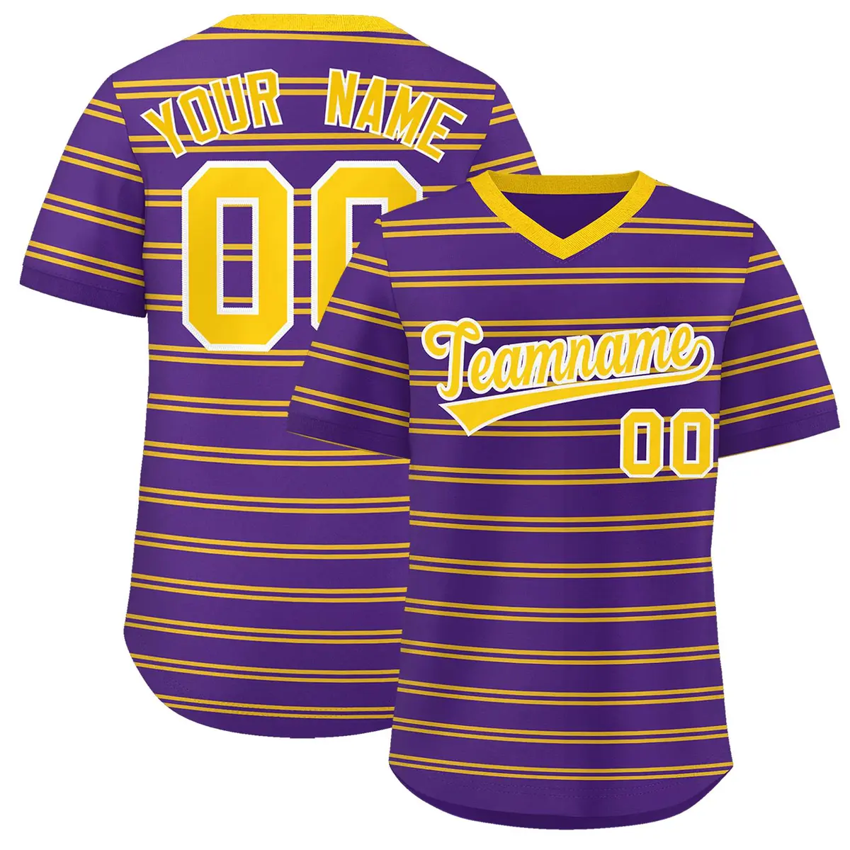 Purple Gold Horizontal Stripe Pullover Baseball Jersey