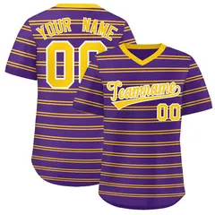 Purple Gold Horizontal Stripe Pullover Baseball Jersey 1