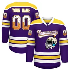 Purple Gold Ice Cream Helmet Pattern Hockey Jersey 1