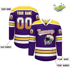 Purple Gold Ice Cream Helmet Pattern Hockey Jersey 2