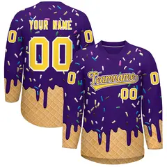 Purple Gold Ice Cream Pattern V-Neck Hockey Jersey
