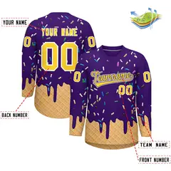 Purple Gold Ice Cream Pattern V-Neck Hockey Jersey 2
