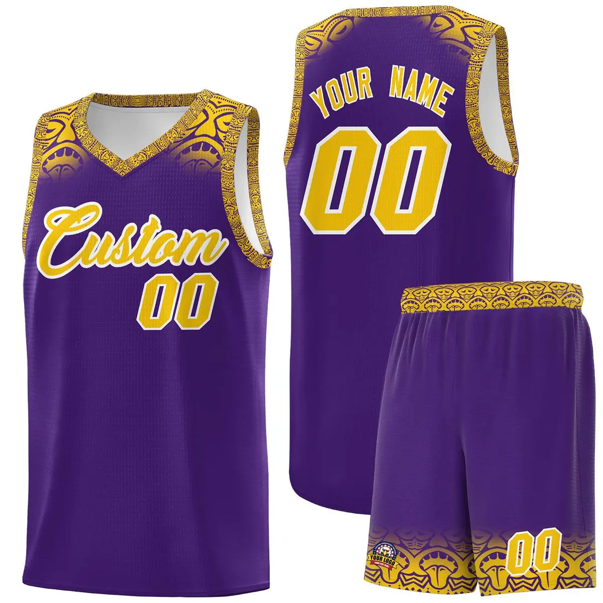 Purple Gold Indians Print Basketball Uniform Jersey
