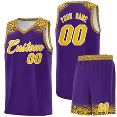 Purple Gold Indians Print Basketball Uniform Jersey