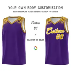 Purple Gold Indians Print Basketball Uniform Jersey 3