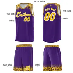 Purple Gold Indians Print Basketball Uniform Jersey 5