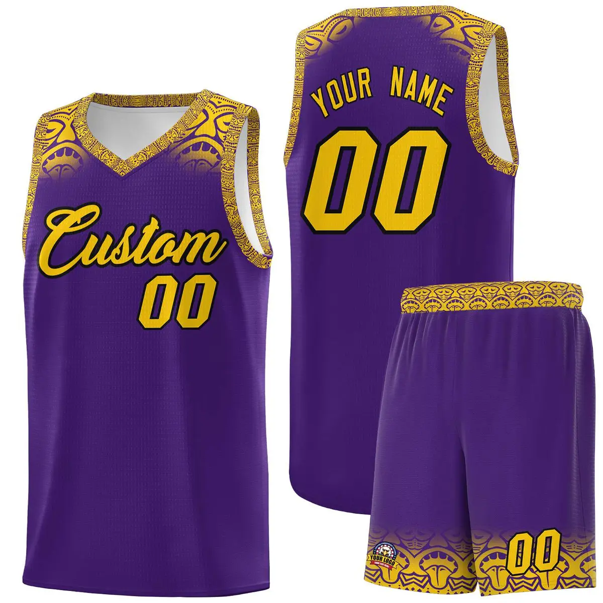 Purple Gold Indians Print Basketball Uniform Jersey