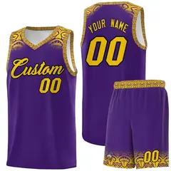Purple Gold Indians Print Basketball Uniform Jersey 1