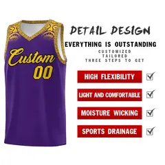 Purple Gold Indians Print Basketball Uniform Jersey 2