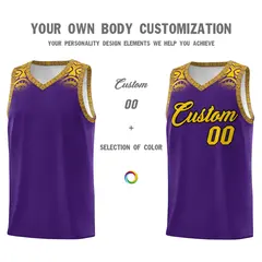 Purple Gold Indians Print Basketball Uniform Jersey 3