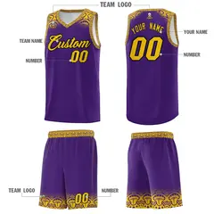 Purple Gold Indians Print Basketball Uniform Jersey 5