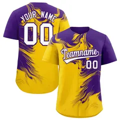 Purple Gold Ink Pattern Authentic Baseball Jersey 1