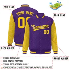Purple Gold L Pattern Raglan Letterman Baseball Jacket 2