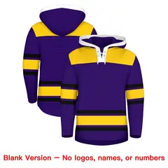 Purple Gold Lace-Up Neck Raglan Hockey Hoodie Jersey 7