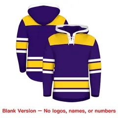 Purple Gold Lace-Up Neck Raglan Hockey Hoodie Jersey 7