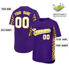Purple Gold Leopard Graffiti Side Design Baseball Jersey 2