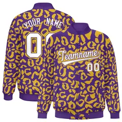 Purple Gold Leopard Graffiti Varsity Letterman Jacket 1