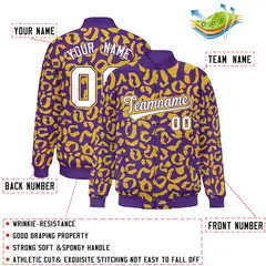 Purple Gold Leopard Graffiti Varsity Letterman Jacket 2