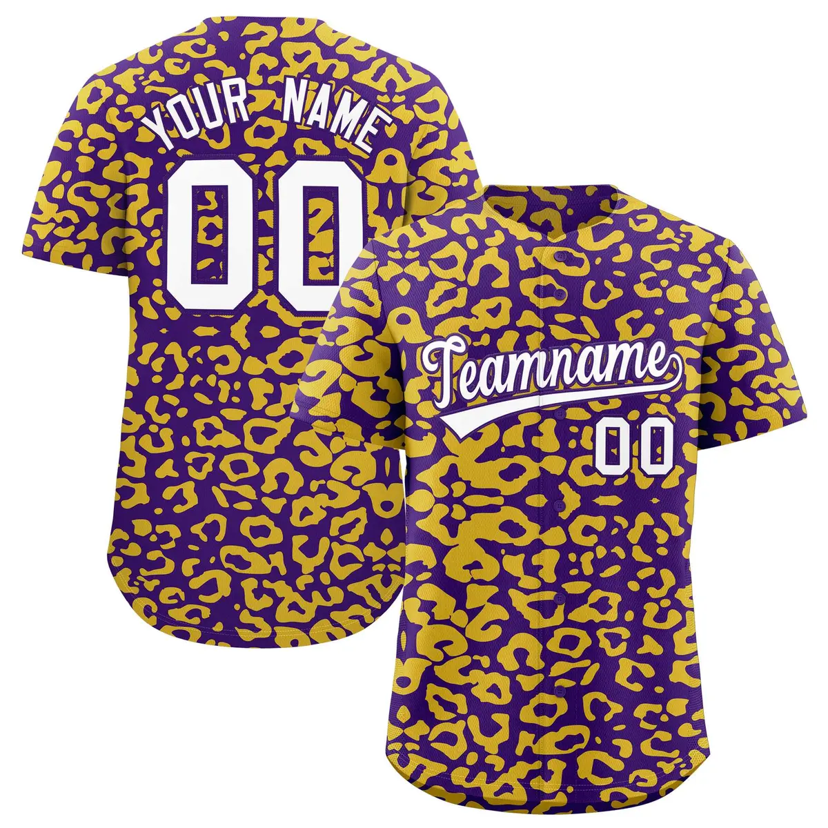 Purple Gold Leopard Print Baseball Jersey