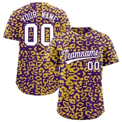 Purple Gold Leopard Print Baseball Jersey 1