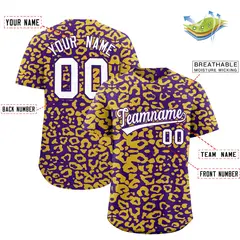 Purple Gold Leopard Print Baseball Jersey 2