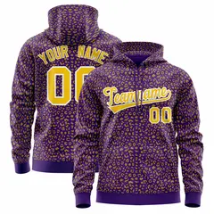 Purple Gold Leopard Print Varsity Full-Zip Letterman Jacket Hoodie