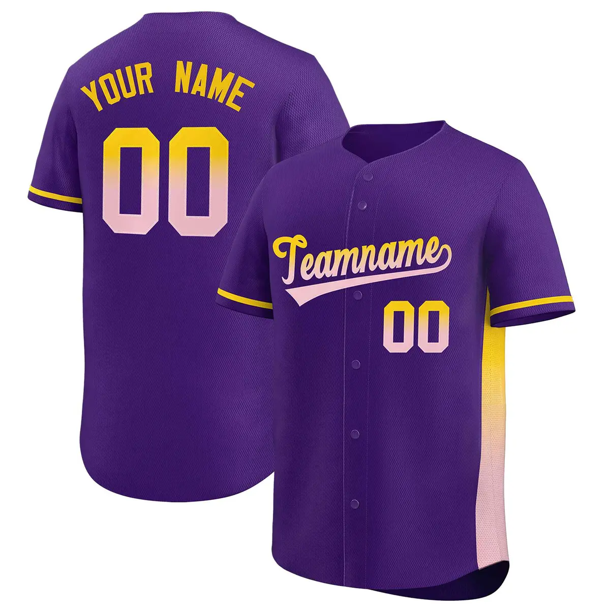 Purple Gold Lt Pink Gradient Side Authentic Baseball Jersey