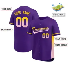 Purple Gold Lt Pink Gradient Side Authentic Baseball Jersey 2
