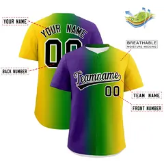 Purple Gold Mardi Gras Authentic Baseball Jersey 3