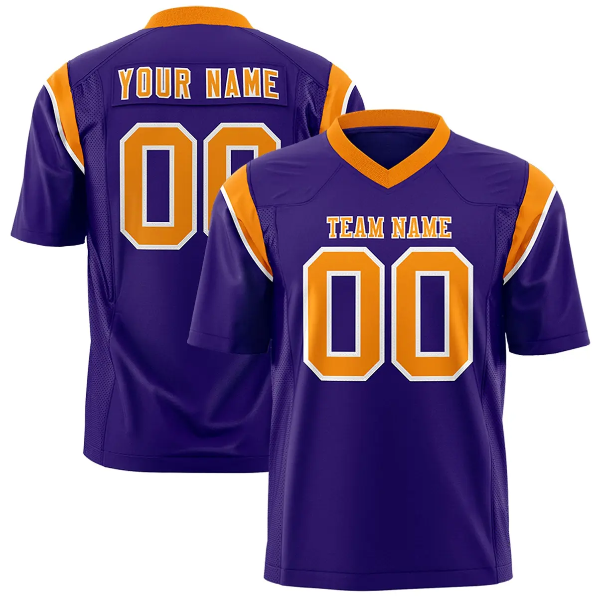 Purple Gold Orange Two-Tone Shoulder Cut Flag Football Jersey