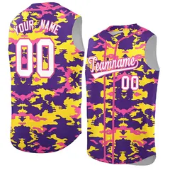Purple Gold Pink Camo Sleeveless Baseball Jersey 1
