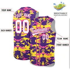 Purple Gold Pink Camo Sleeveless Baseball Jersey 2