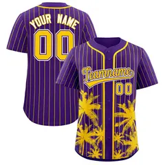 Purple Gold Pinstripe Coconut Tree Baseball Jersey 1