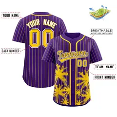 Purple Gold Pinstripe Coconut Tree Baseball Jersey 2
