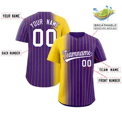 Purple Gold Pinstripe Gradient Baseball Jersey 2