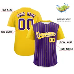 Purple Gold Pinstripe Two-Tone Authentic Baseball Jersey 2