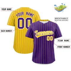 Purple Gold Pinstripe Two-Tone Authentic Baseball Jersey 2