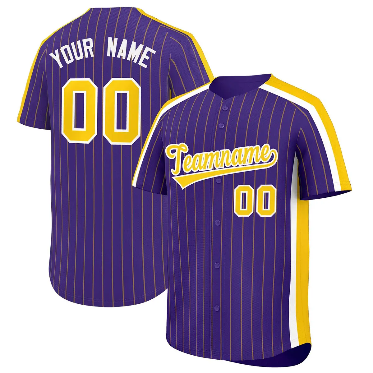 Purple Gold Pinstripe Two-tone Side Baseball Jersey