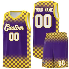 Purple Gold Plaid Basketball Jersey for Teams