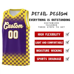 Purple Gold Plaid Basketball Jersey for Teams 2