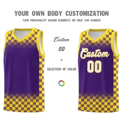 Purple Gold Plaid Basketball Jersey for Teams 3