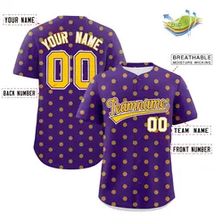 Purple Gold Polka Dot Graffiti Authentic Baseball Jersey 2
