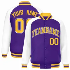 Purple Gold-Purple Raglan Full-Snap Varsity Letterman Jacket