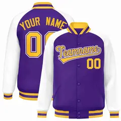 Purple Gold-Purple Raglan Full-Snap Varsity Letterman Jacket