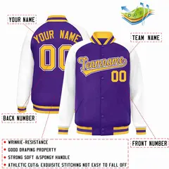 Purple Gold-Purple Raglan Full-Snap Varsity Letterman Jacket 2