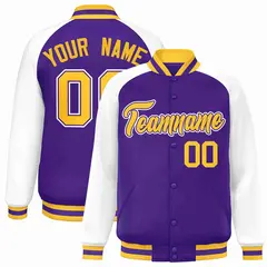 Purple Gold-Purple Raglan Full-Snap Varsity Letterman Jacket